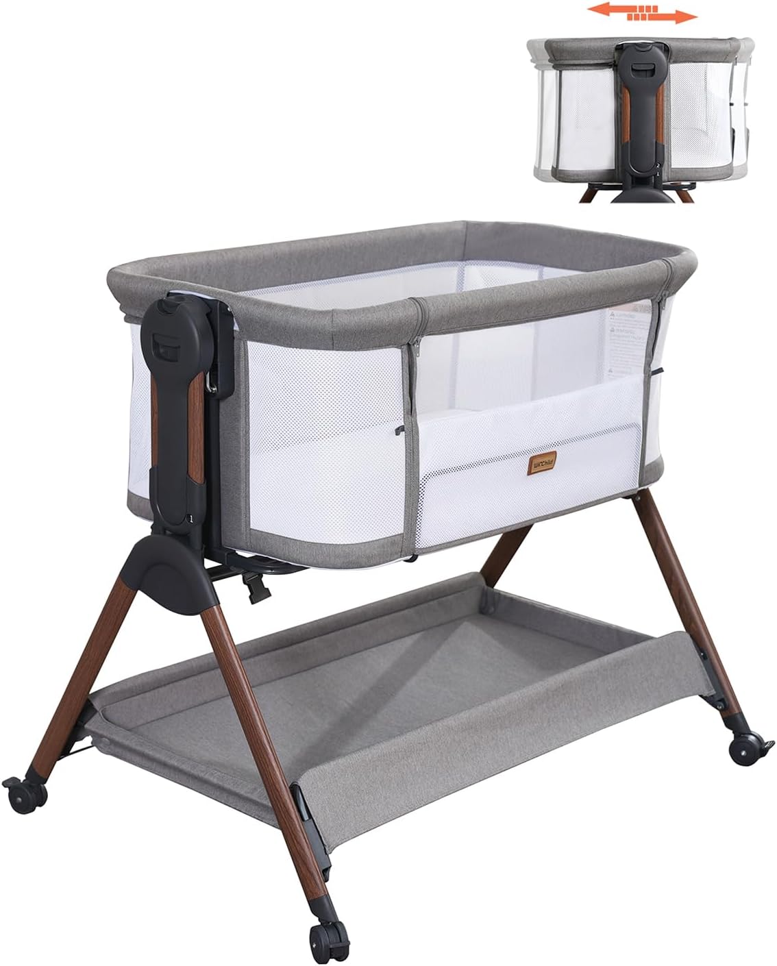 Bassinet - Baby Bassinet,3-in-1 Baby Bassinet Bedside Sleeper, Rocking Bassinet with Wheels,Breathable Sheet,Full-Mesh Sides,Storage,6 Height Adjustable Crib, for Day and Night(Mesh Grey)