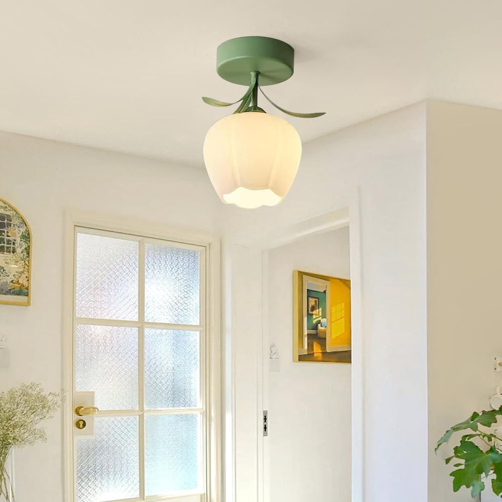 LYMSXAZOU Vintage Flower Ceiling Light E27 Glass Shade Chandelier for Living Room Bedroom Hallway Kitchen & Dining Lighting – Elegant Home Decor Fixture