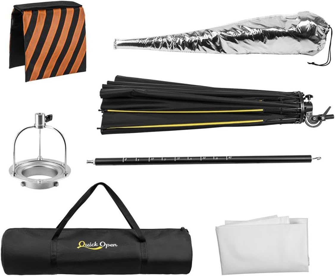 Glow Profond Quick-Open 70.8" Deep Parabolic Softbox with Focusing Rod System (180cm), Octadecagon Fiberglass Rod Round Soft Box with Bowens Mount is Suitable for Outdoor and Indoor Shooting