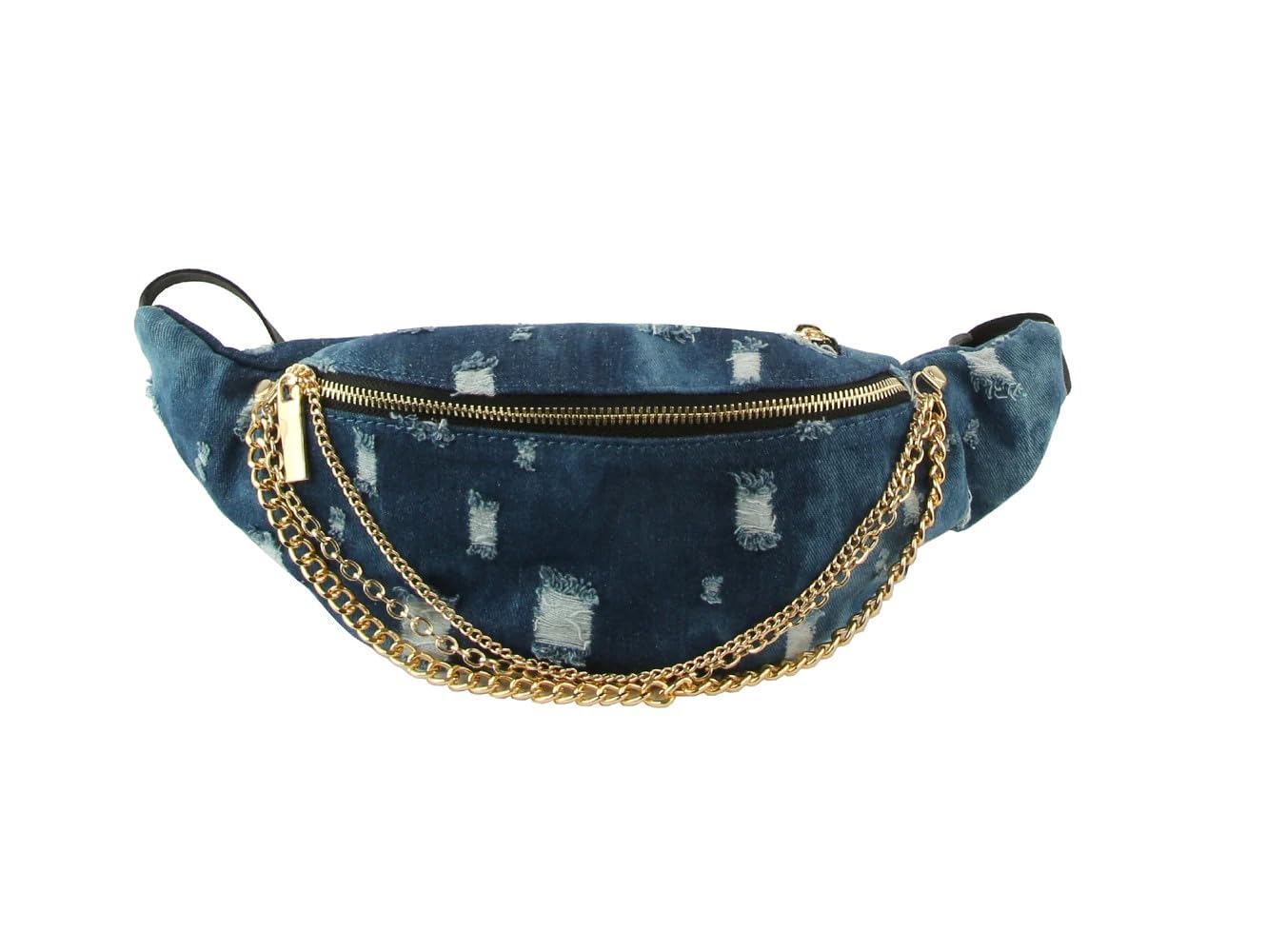Le Miel Fanny Packs Denim Delight Jean Waist Pack Stylish Chic Belt Bag with Chain Accent for Women (LY104 Dark Denim)