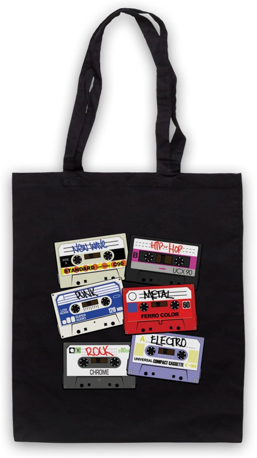 My Icon Art & Clothing Cassette Tapes Retro Mix Tape Tote Bag, Black