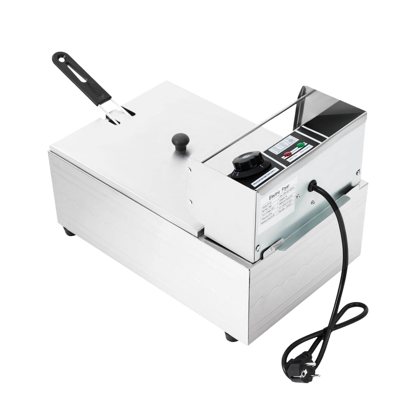 Freidora eléctrica comercial de acero inoxidable Gastro 6L Freidora profesional con cesta – 3000 W Freidora (termostato de 60 – 200 °C, calentamiento rápido, grifo de drenaje, protección contra