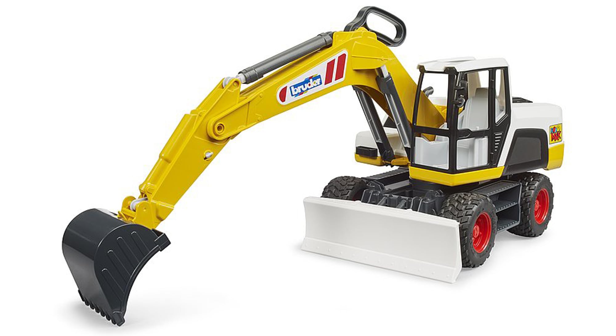 bruder 03413 - ROADMAX Pelle sur pneus | Pelleteuse jouet pour chantier, engin de chantier, jouet pour enfants à partir de 2 ans