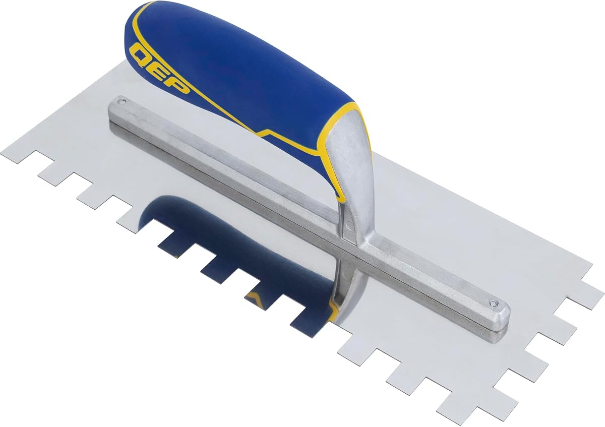 QEP 2437085 Llana dentada cuadrada de acero inoxidable de 3,5 x 4,5 x 11 pulgadas, azul