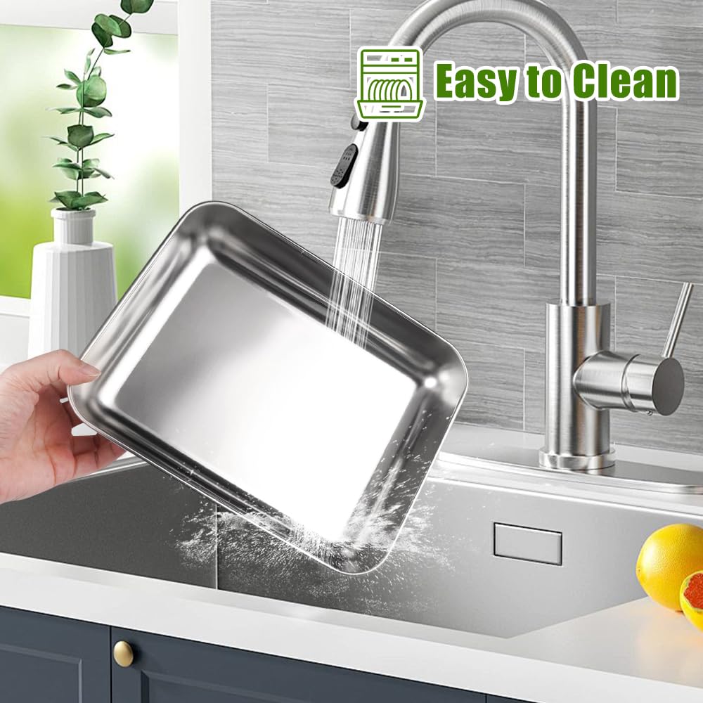 Zyren Set di 3 Teglie per Impanatura in Acciaio Inox,25x20x5 cm Teglia Forno Inox Rettangolare,Ciotole per Impanare,Facili da Pulire,Riutilizzabile,Vassoio Acciaio Impilabili per Carne,Pesce,Verdure