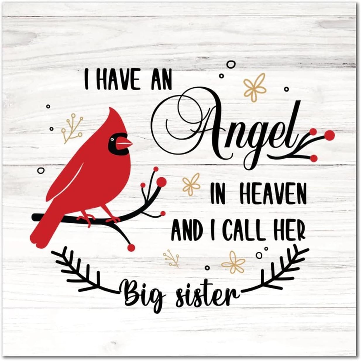 I Have Angel I Call Her Big Sister Wood Sign Vintage Christmas Red Bird Wall Art Signs Merry And Bright Wall Decor Farmhouse Rustic Wooden For Home Bedroom Living Room Bathroom 16x16in