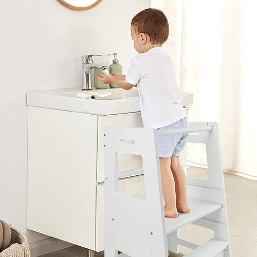 Miniatura 3 de ECOMEX Taburete de cocina de pie para niños pequeños, taburete de aprendizaje de altura ajustable, taburete de cocina para niños pequeños, taburete
