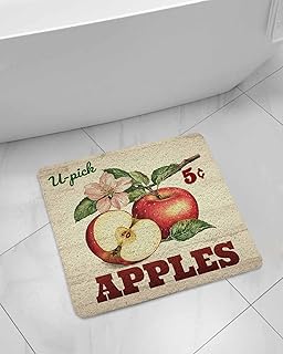 Farm Apples Floral Leaf Non-Slip Bathtub Mat, Art Vintage Country Wood Texture PVC Bath Mat for Tub Quick Drying Shower Mats for Inside Shower, Foot Scrubber Loofah Bathroom Mats 24x24 Inches
