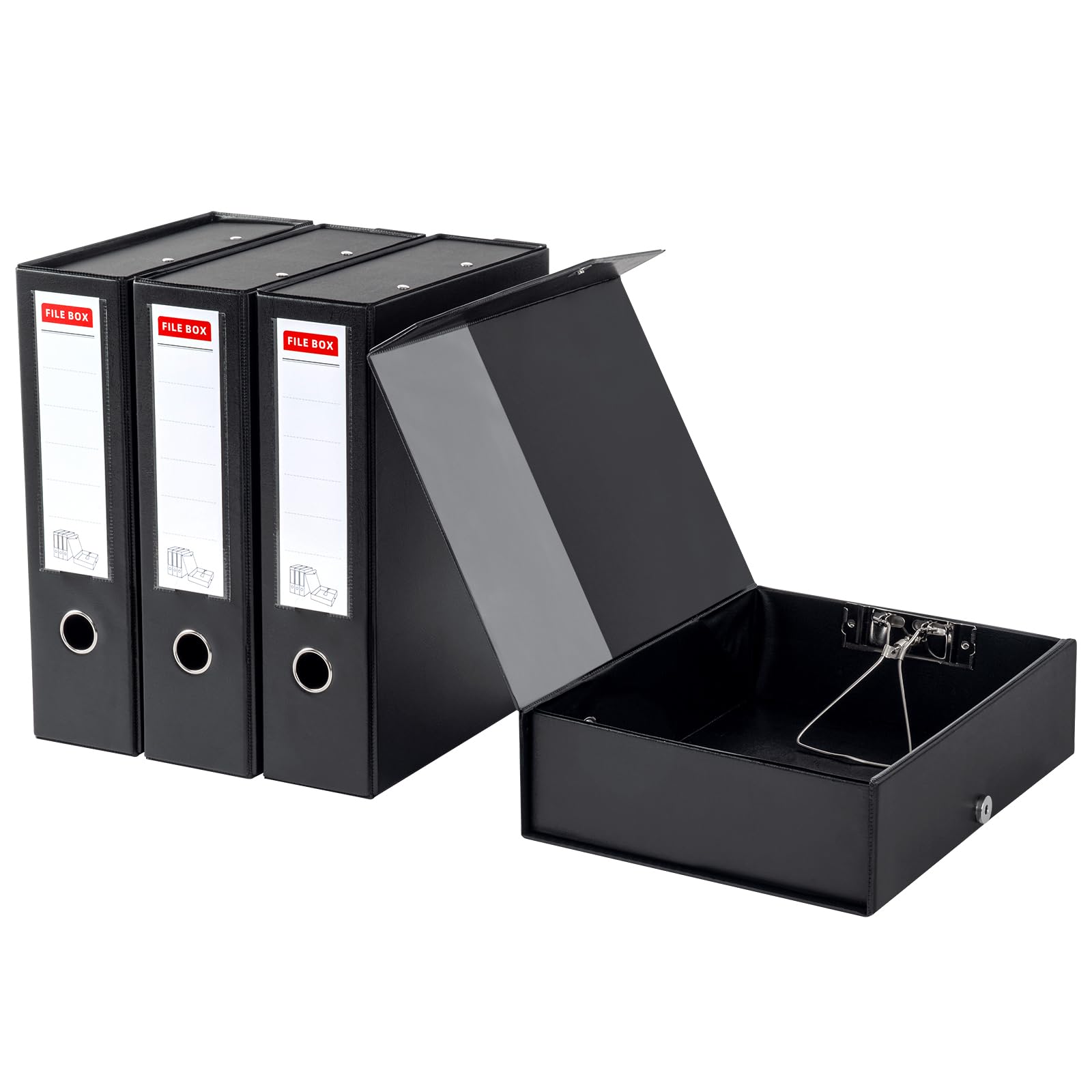 4Pcs Caja de Archivos A4 Plegable, color Negro, de Plástico, Lomo de 88mm, Caja de Documentos A4, Carpetas para Archivo para Oficina, Escolar, Sala de Archivos