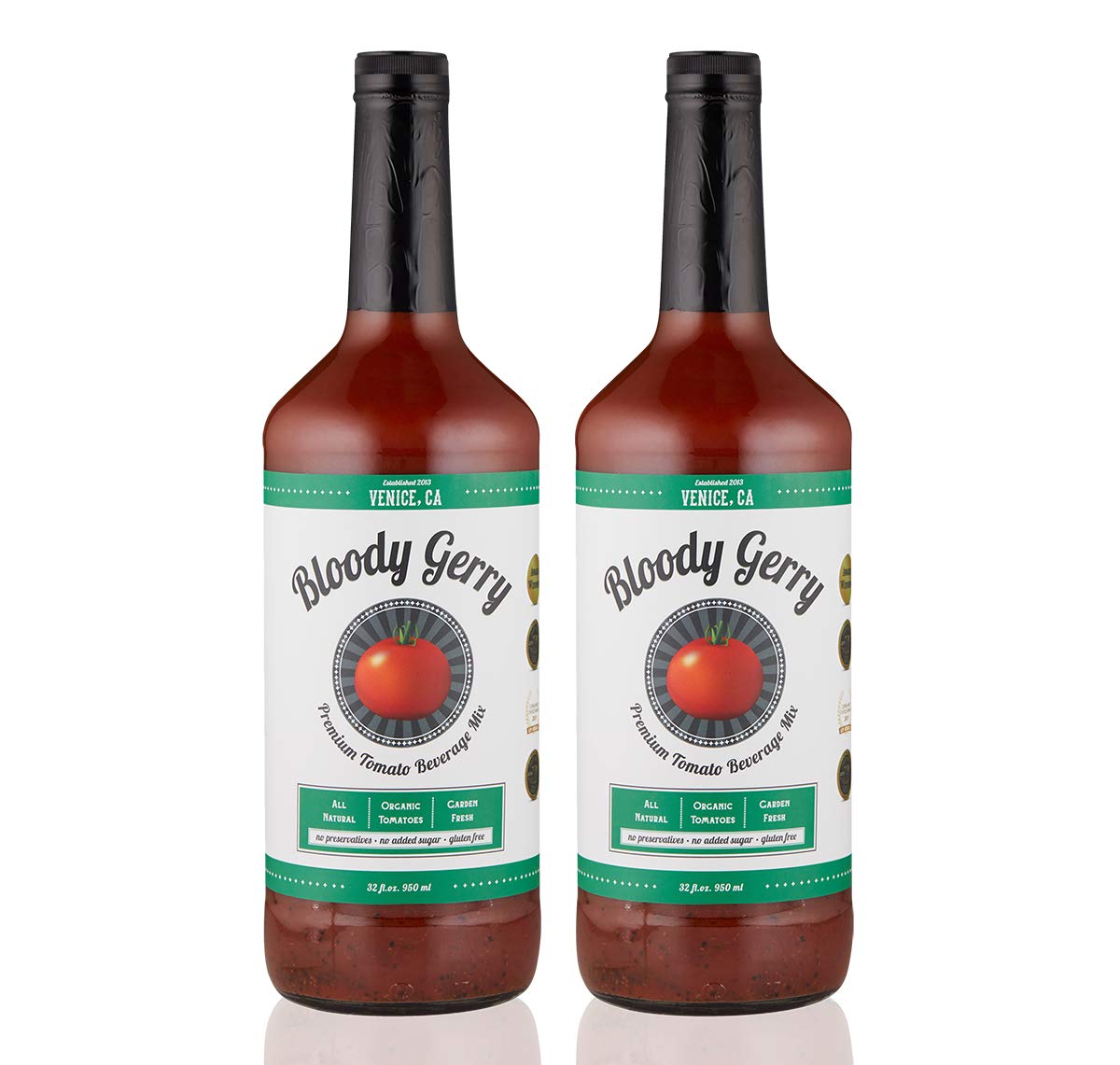 Bloody Gerry Bloody Mary Mix Double Pack 2 x 32 oz, All-Natural Premium Bloody Mary, Michelada Mixer, Gluten- Free, Organic Tomatoes, Real Lemon Juice, No Preservatives, Brunch Day Party Cocktail