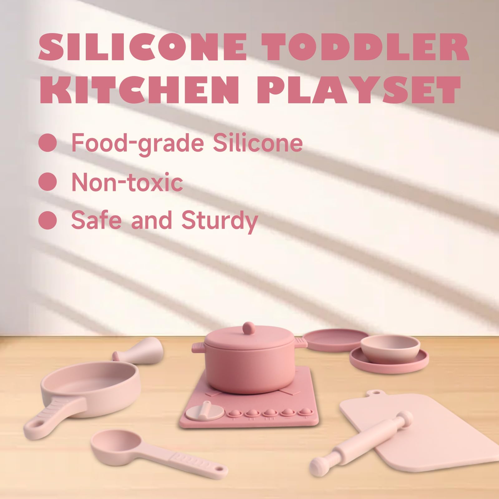 Silicone Play Kitchen Accessories, Toddler Kitchen Playset, Kids Kitchen Set Pretend Play Toys, Kids Pots and Pans Playset, for Toddlers Boys and Girls