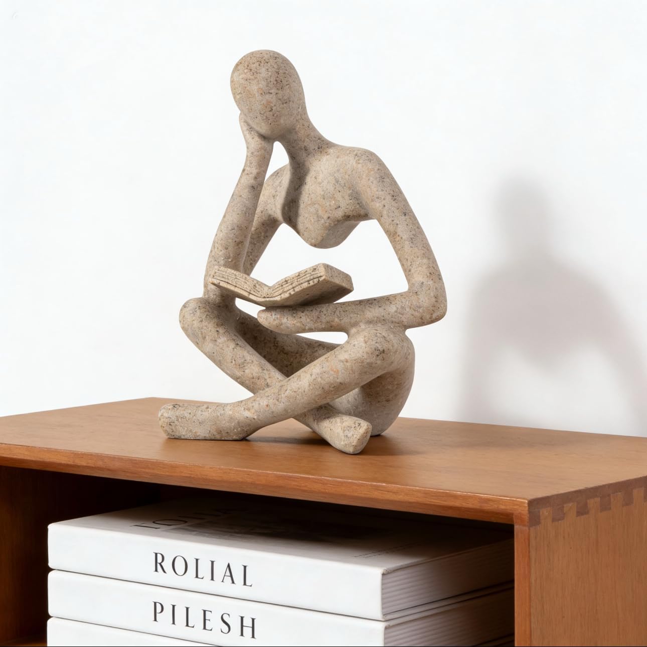 Bookshelf Decor, Coffee Table Decor, Library Decor Sculptures - Abstract Thinker Statue, Resin Modern Art Sculptures for Living Room, Office Desk,Home Decor (Beige)