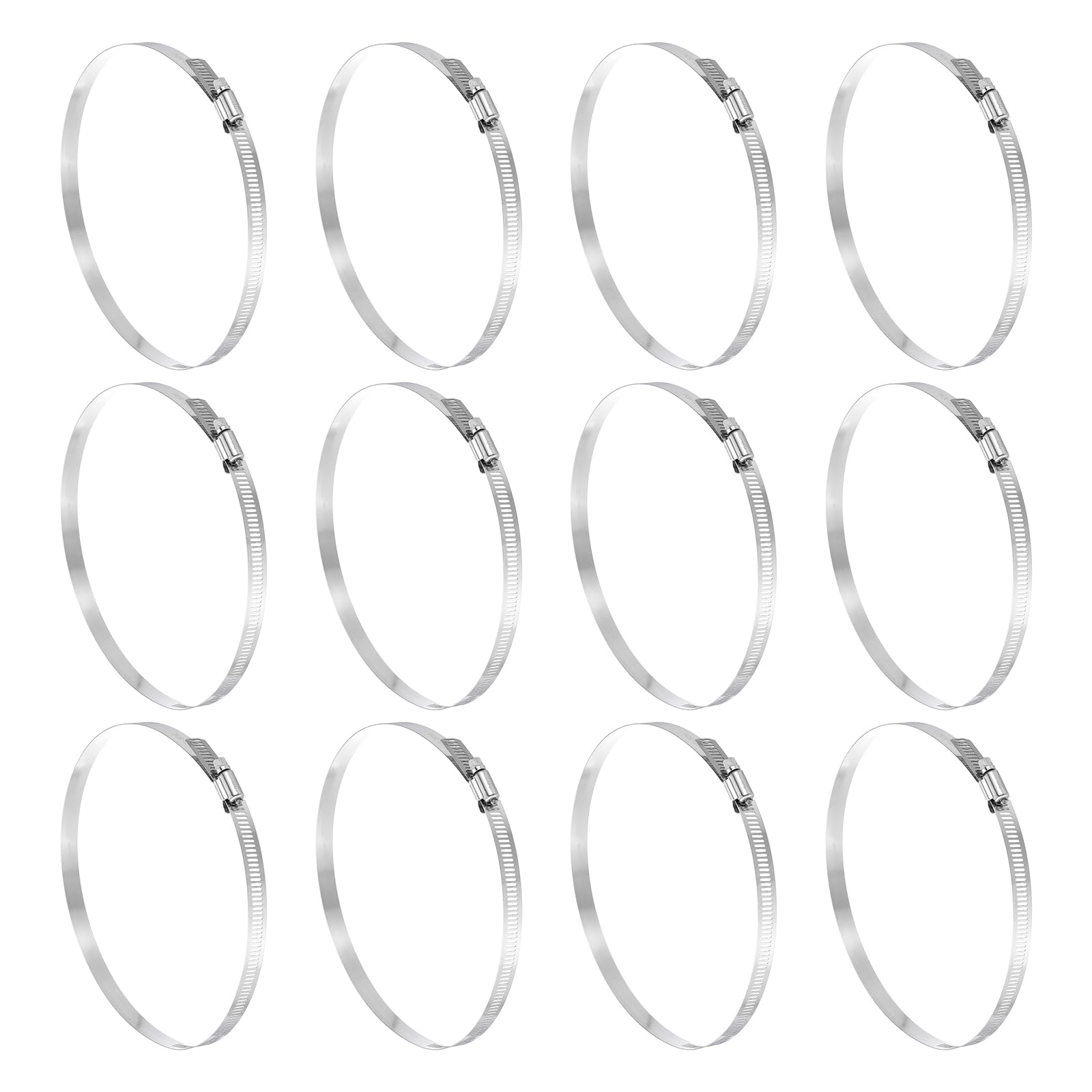 sourcing map 12 Pcs Hose Clamp 6-7/8"-7-3/4" (175-197mm) 304 Stainless Steel Adjustable Worm Gear Hose Clamp Assortment Kit for Fuel Line Pipe Plumbing Automotive Tube Mechanical