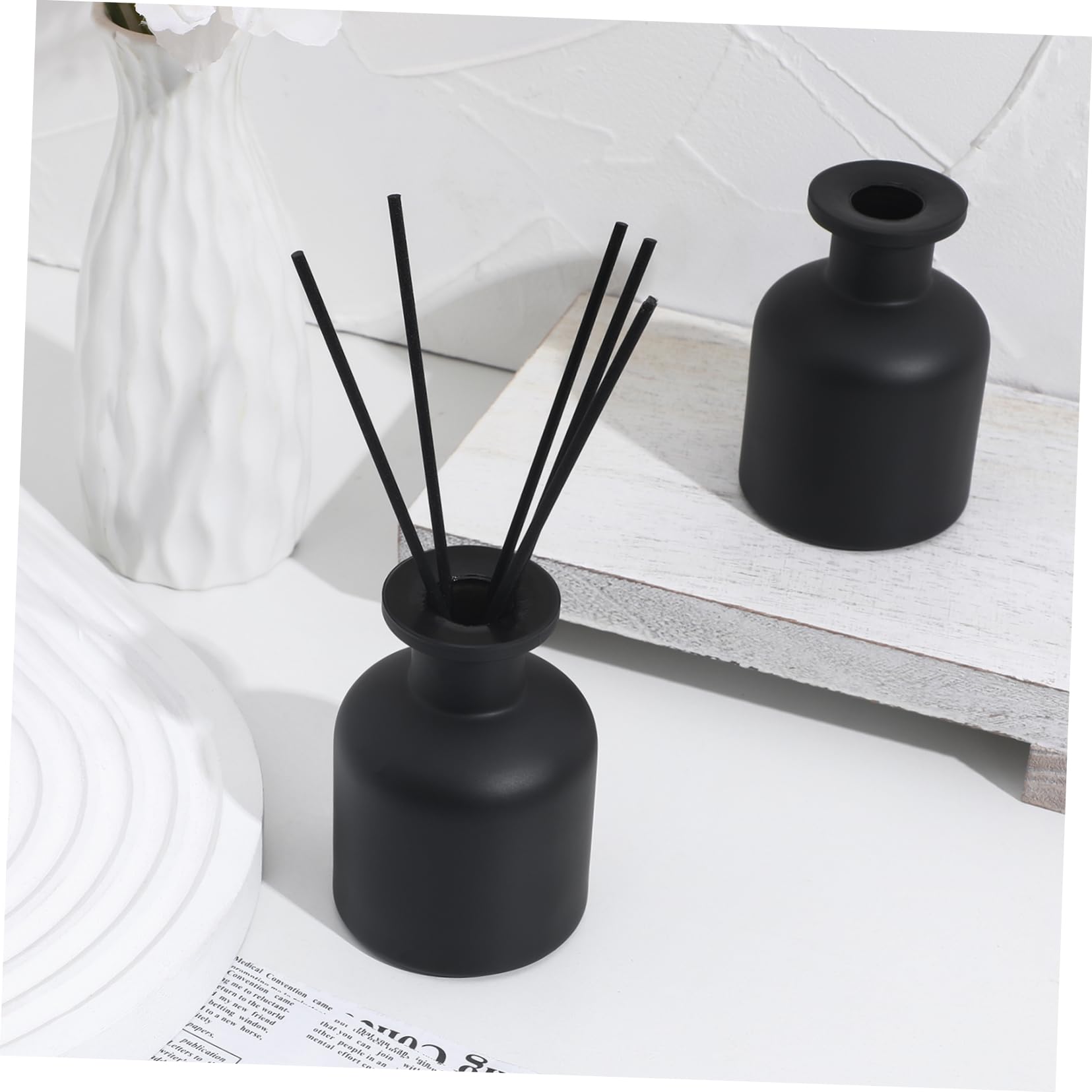 Ipetboom Flaconi Diffusore Profumo in Vetro 150 Ml Opaco Nero, Contenitori per Aromaterapia Ricaricabili Bastoncini, Set da 2 per Casa, Bagno e Ufficio Decorativo