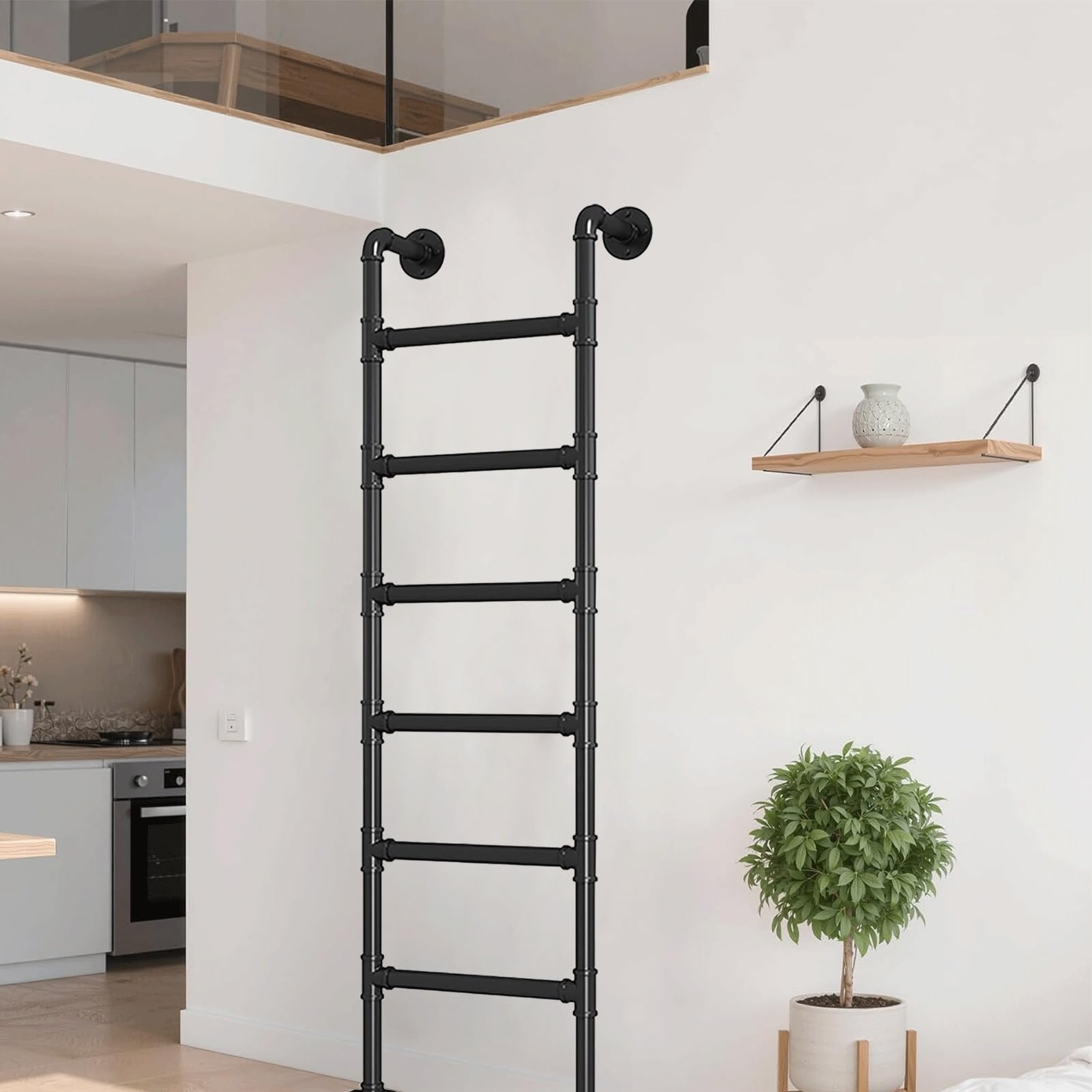 Wall Mounted Attic LadderWrought Iron Step Ladder for Apartments RVs Bunk Beds & Fire Escape52in/131cm Wall/Floor Egress Solution for Basements & Attics