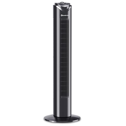 Comfort Zone Tower Fan for Bedroom, 32 inch, 3 Speeds, 90 Oscillation, Bladeless Indoor Fan, Built in Carry Handle, Portable Stand Fan, Black