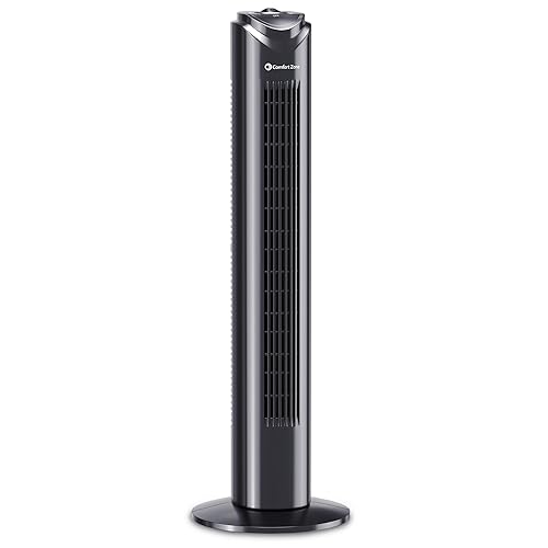 Comfort Zone 32-Inch Oscillating Tower Fan – Ultra-Slim Bladeless Design with 3 Speeds, 90° Wide Oscillation & Built-in Carry Handle – Quiet Portable Standing Fan for Bedroom, Home, or Office, Black