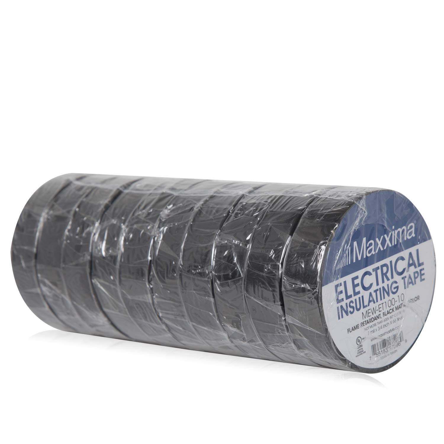 Maxxima Electrical Tape - 3/4 in. x 66 ft. Flame Retardant, Strong and Insulating, Ideal for Wires and Electrical Installation, UL Listed Black - 10 Pack