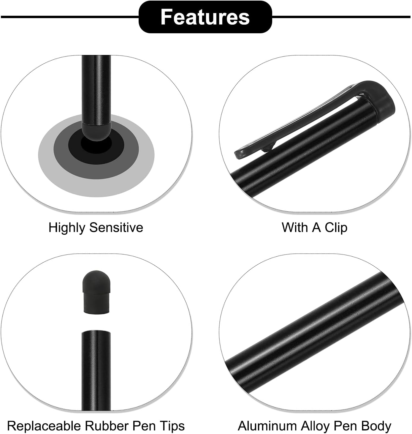 MECCANIXITY 5pcs Stylus Pens for Touch Screens Universal Capacitive Stylus Pencil Sensitivity for Phone Tablet All Capacitive Touch Screen Device, Black