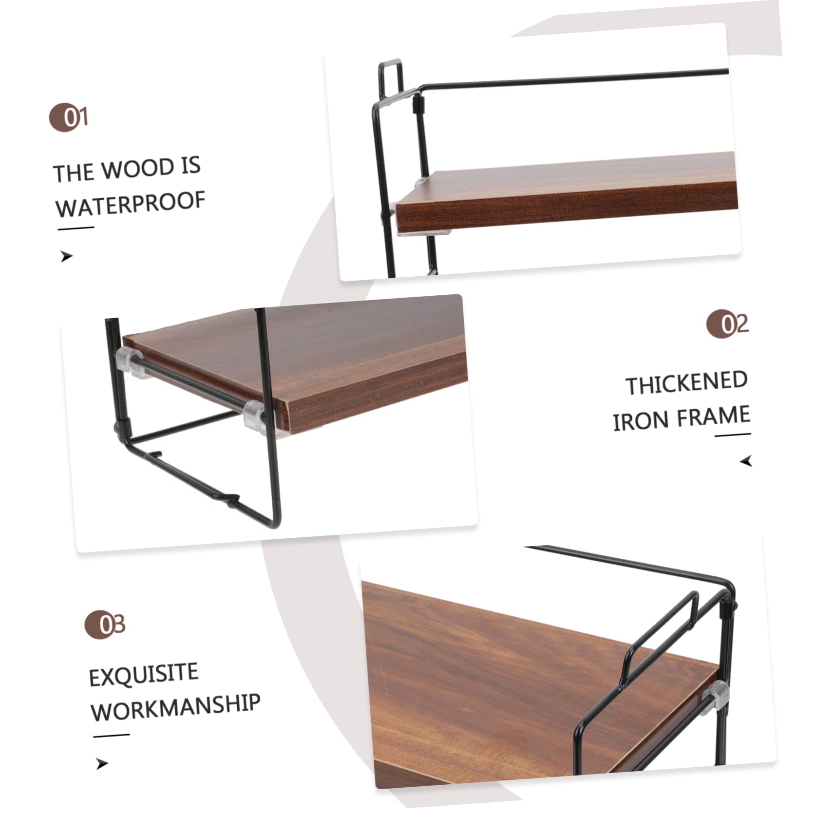 Ciieeo Schreibtisch Bücherregal aus Eisen und Holz 2 Ebenen Braun Einfache Montage Praktische Schreibtischablage für Büro und Zuhause Gewürzregal Stehend Holz