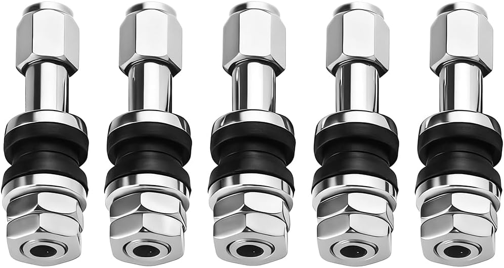 5PCS TR43E Tubeless Car Valve Stems, Metal Clamp-in Vehicle Tire Valve Stem, Aluminum Alloy Straight Automotive Tyre Valve Handle Accessories, Universal for Truck Motorcycle RV (Silver)