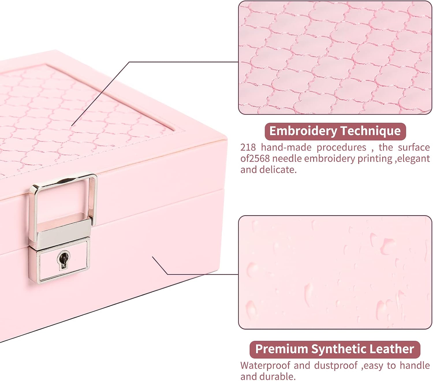 Jewelry Box for Women Retro Girls Jewelry Organizer Box Jewelry Gift Boxes Multifunction Organizer With Lock (Pink)