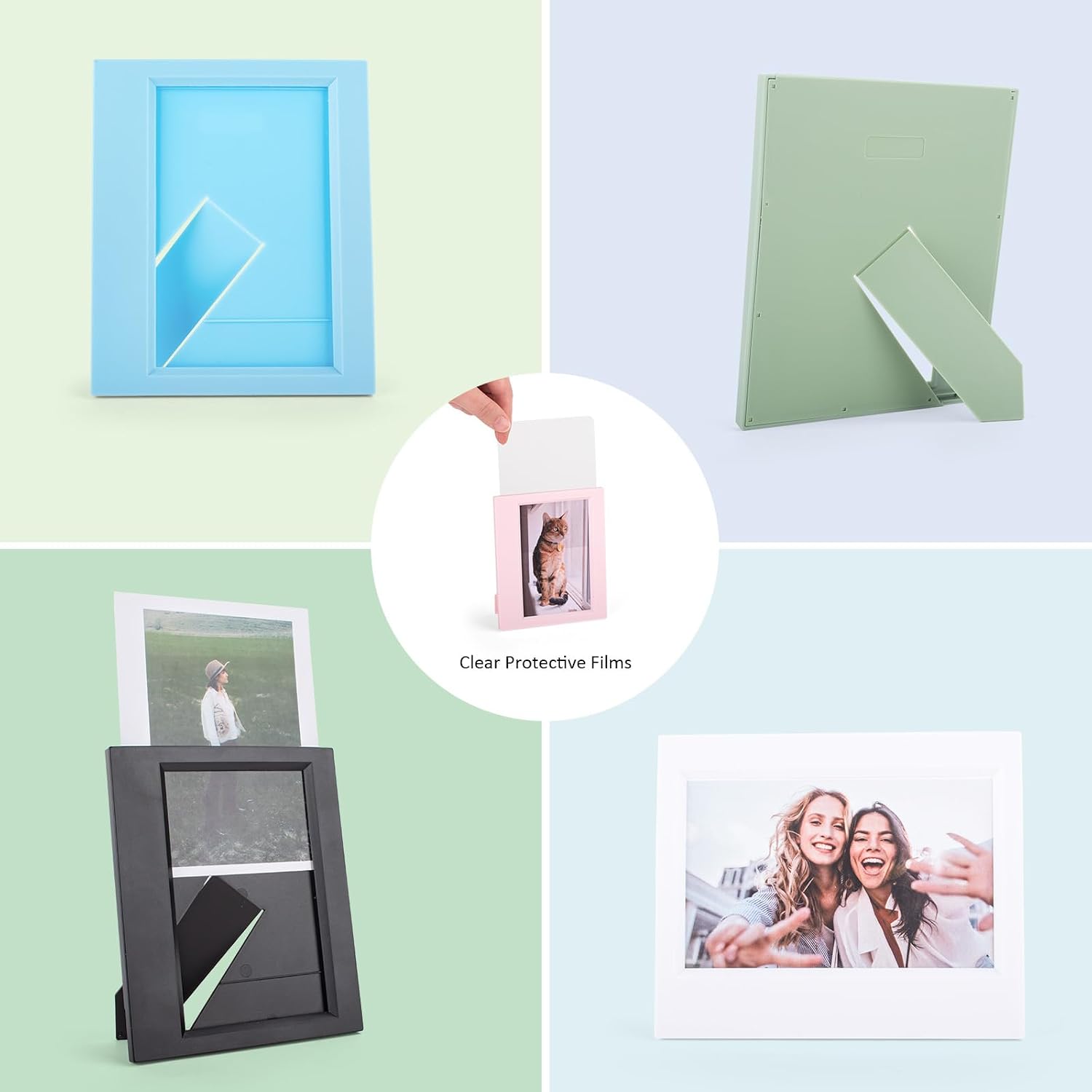 8 Packs Tabletop Photo Frame for Instax Wide Film - Desk Stand Up Display Small Picture Frame for Instax WIDE EVO/400/300/210 Instant Camera Film,4.25x3.38'' Photo Frame - Colorful image 4