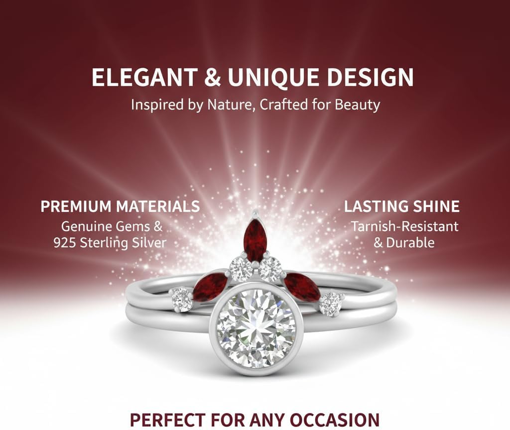 Choose Your Gemstone Round Bezel Crown Wedding Band sterling silver Round Shape Wedding Ring Sets Affordable