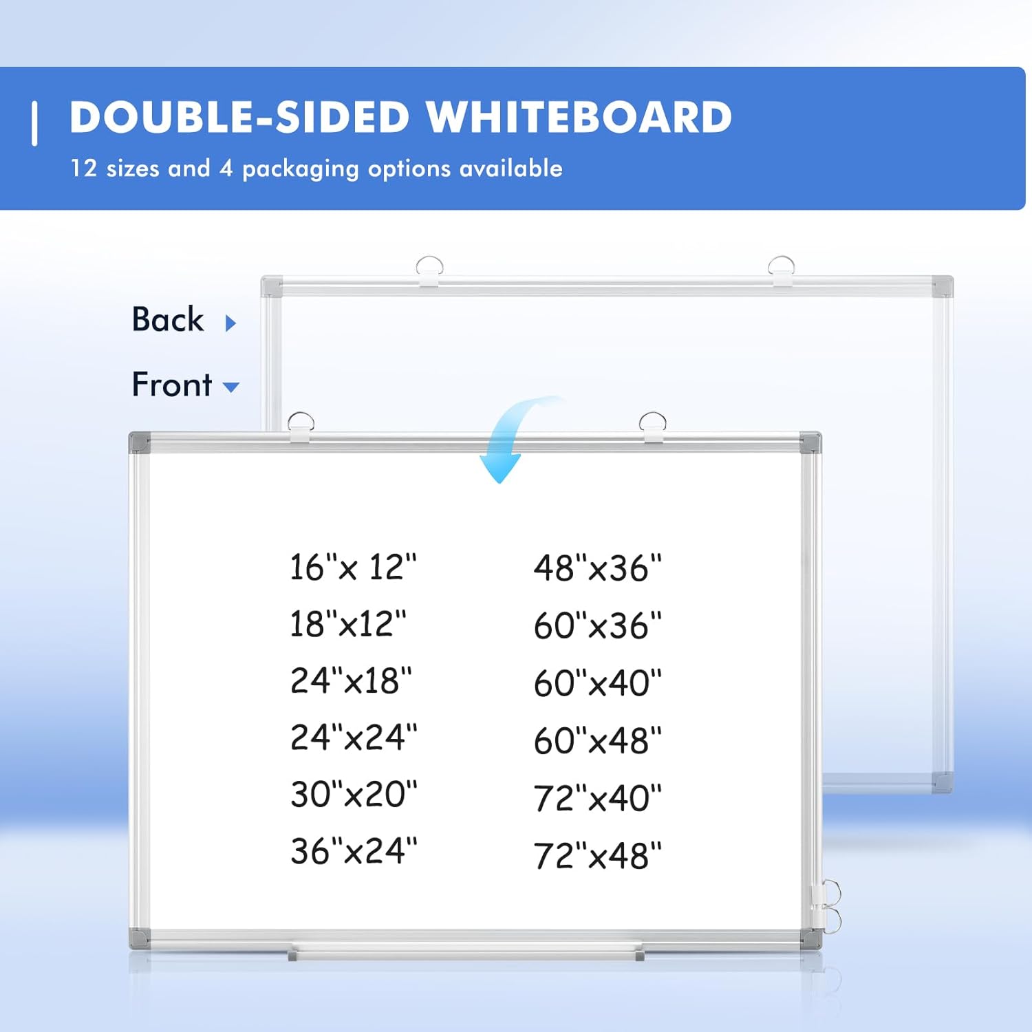 WALGLASS Double-Sided White Board, 24 x 18 Dry Erase Board Magnetic Whiteboard for Wall, Hanging Mounted Whiteboard Silver Aluminium Frame for Home, School, Office, Kitchen