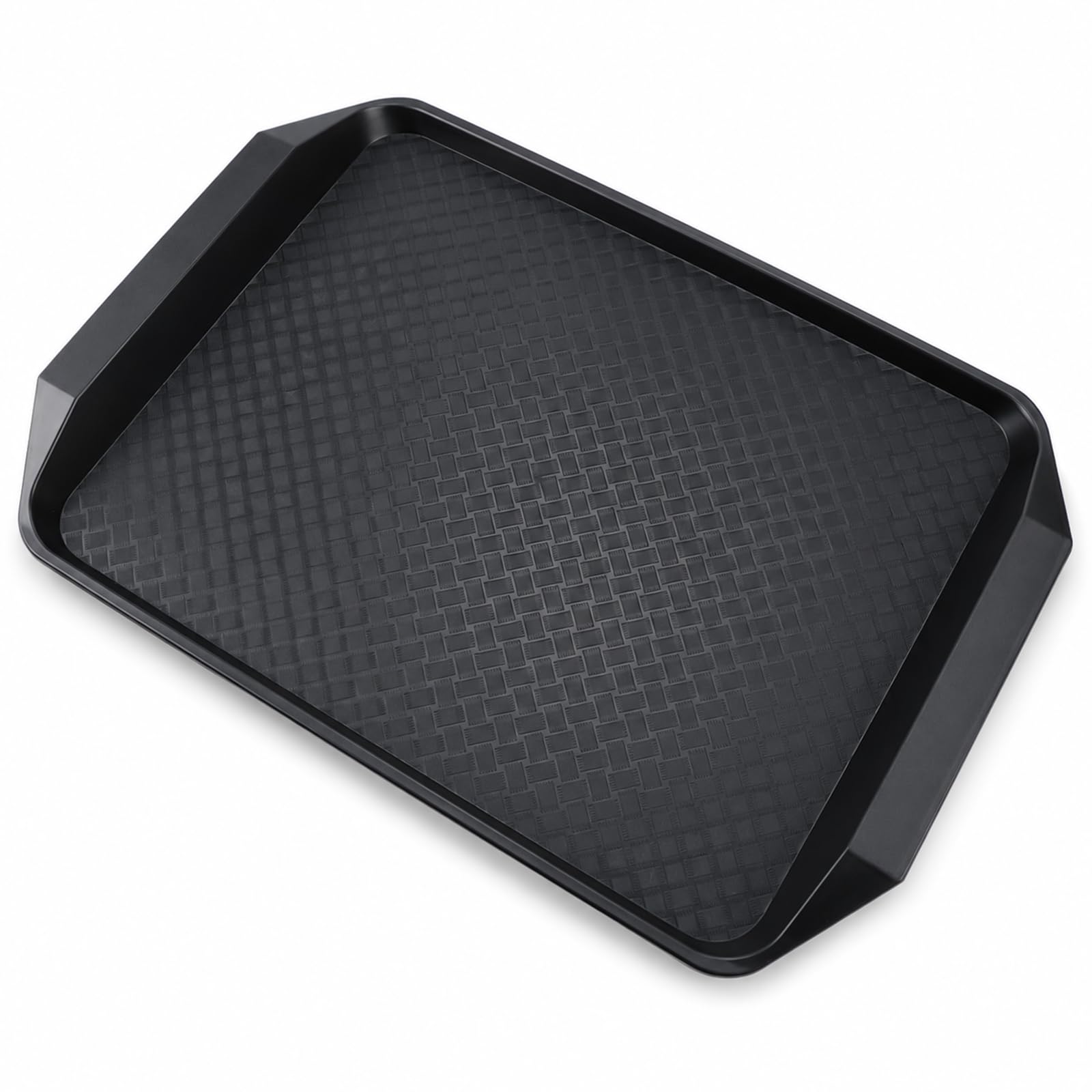 Juego de 12 bandejas de plástico negro, 43 x 30 cm, bandeja de cantina, rectangular, antideslizante, bandeja de comida rápida, apilable y fácil de limpiar, para restaurante, cafetería, bar