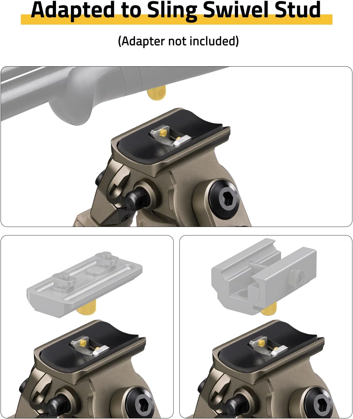 CVLIFE Bipod Mount to Sling Swivel Stud Rifle Bipod, Made of Aluminum and High-Strength Polymer, Adjustable Height and Angle, Stable and Sturdy