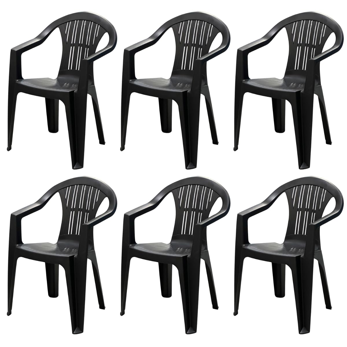 Tomaino - Silla de jardín de plástico, juego de 6 sillas para exterior de resina, con reposabrazos, apilable - Camping, bar (6, negro)