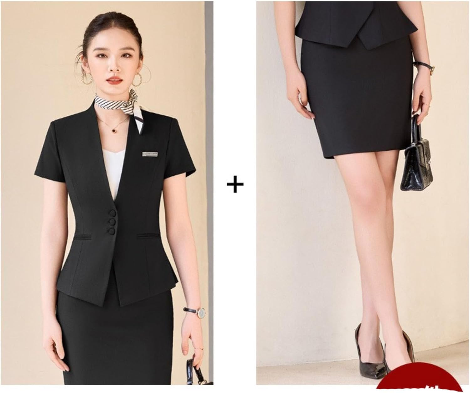 Sleeveless Collarless Blazer and Skirt Set Women's Summer Office Uniform