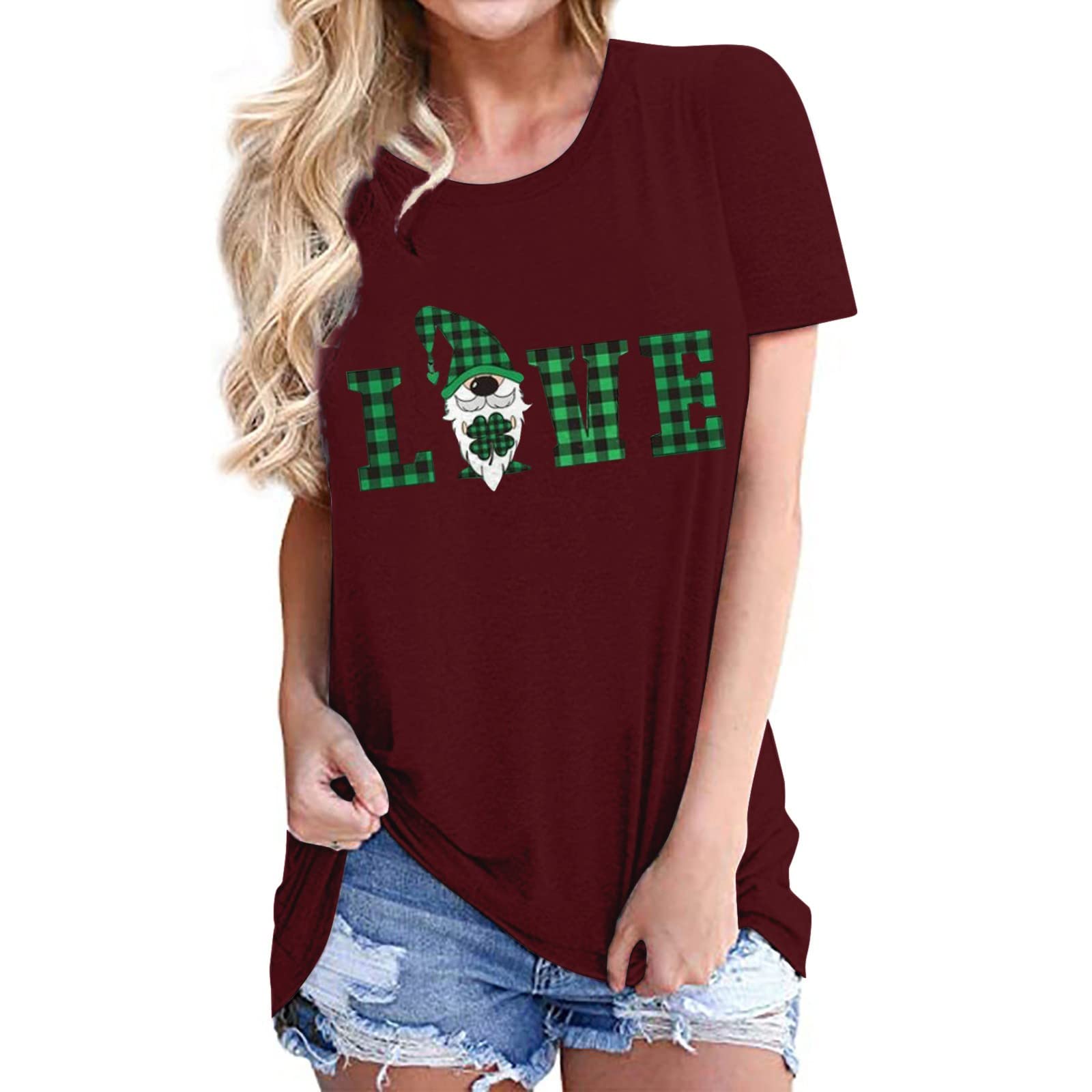 St. Patricks Day Shirt for Womens Shamrock Patterned T-Shirt Irish Printed Shirts Short Sleeve Graphic Tees Tops