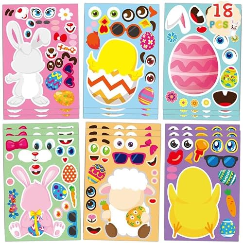 18 Sheets Easter Make A Face Stickers For Kids Craft Easter Games Stickers Make Your Own Stickers For Family Schools Classroom Activities #TOP7