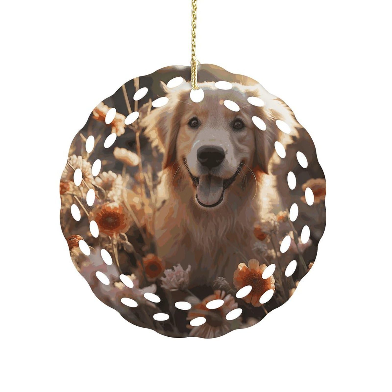 Fekiloot Women's Style Golden Retriever And Flowers Ceramic Ornaments 3 Inch Round,Holiday Keepsake For ,Girls,Pet Owners,Hanging Ornament Gifts Idea For Home