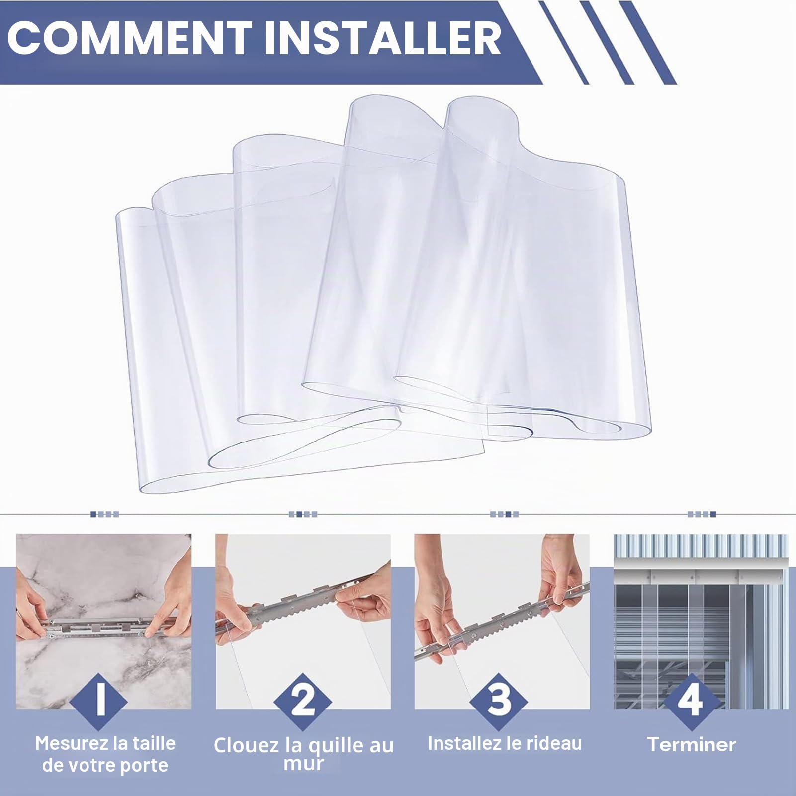 Rideau à Lanières en Plastique Transparent, Plastique 1,3mm Isolé | pour chambres, magasins, boutiques, garages(100x225cm (7 Panneaux))