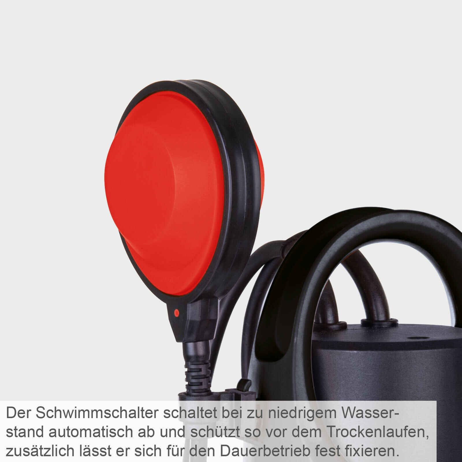 Scheppach Schmutzwasserpumpe DWP750 mit Saugfunktion | Fördermenge 20000L/h | 750W Leistung | FremdkörperØ 30mm | Förderhöhe 8m | Eintauchtiefe 7m | Klar-& Schmutzwasser, Schwimmerschalter, Tragegriff