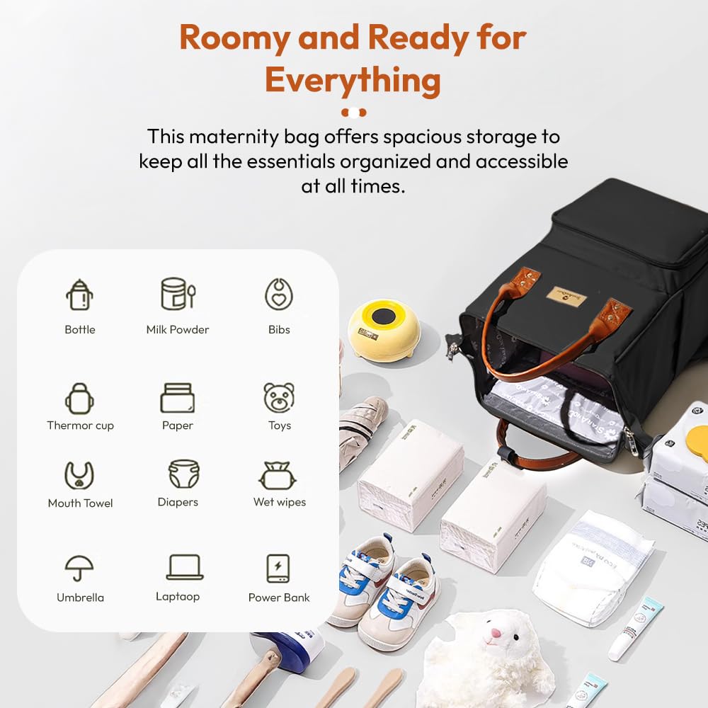 StarAndDaisy Diaper Backpack For Mothers For Travel/Diaper Bags For Mom With Multi Compartments, Insulated Bottle Pockets, Waterproof, Ultra Soft Oxford Fabric, 24Lt Capacity - Black 1