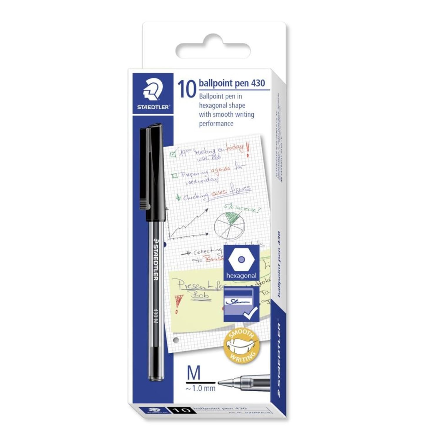 Staedtler 430 Stylos à Bille Moyenne Noir 10 Pièces pour Prise de Notes