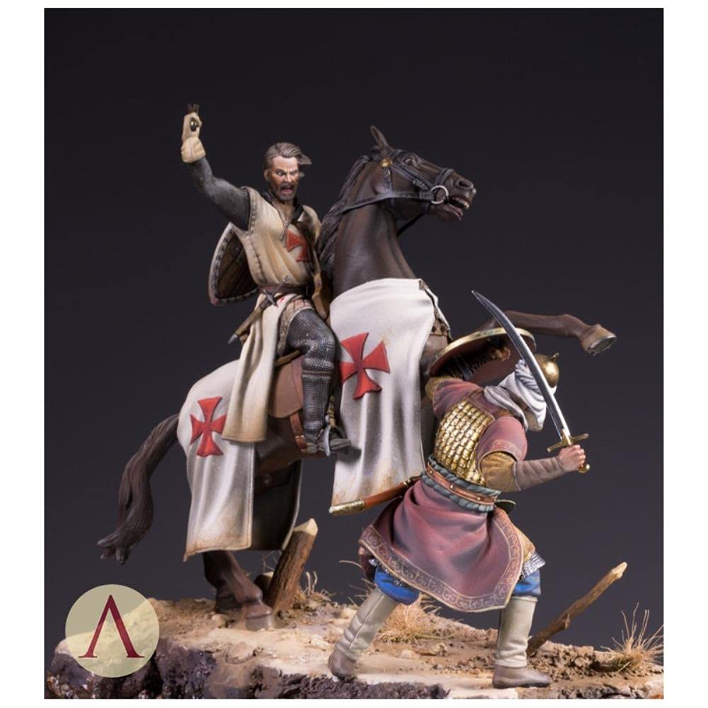 PANGCHENG 1/24 75Mm Chevalier Templier Et Guerrier Sarrasin Ancien 75Mm Figurine en Résine Kit Miniature Non Assemblé Non Peint