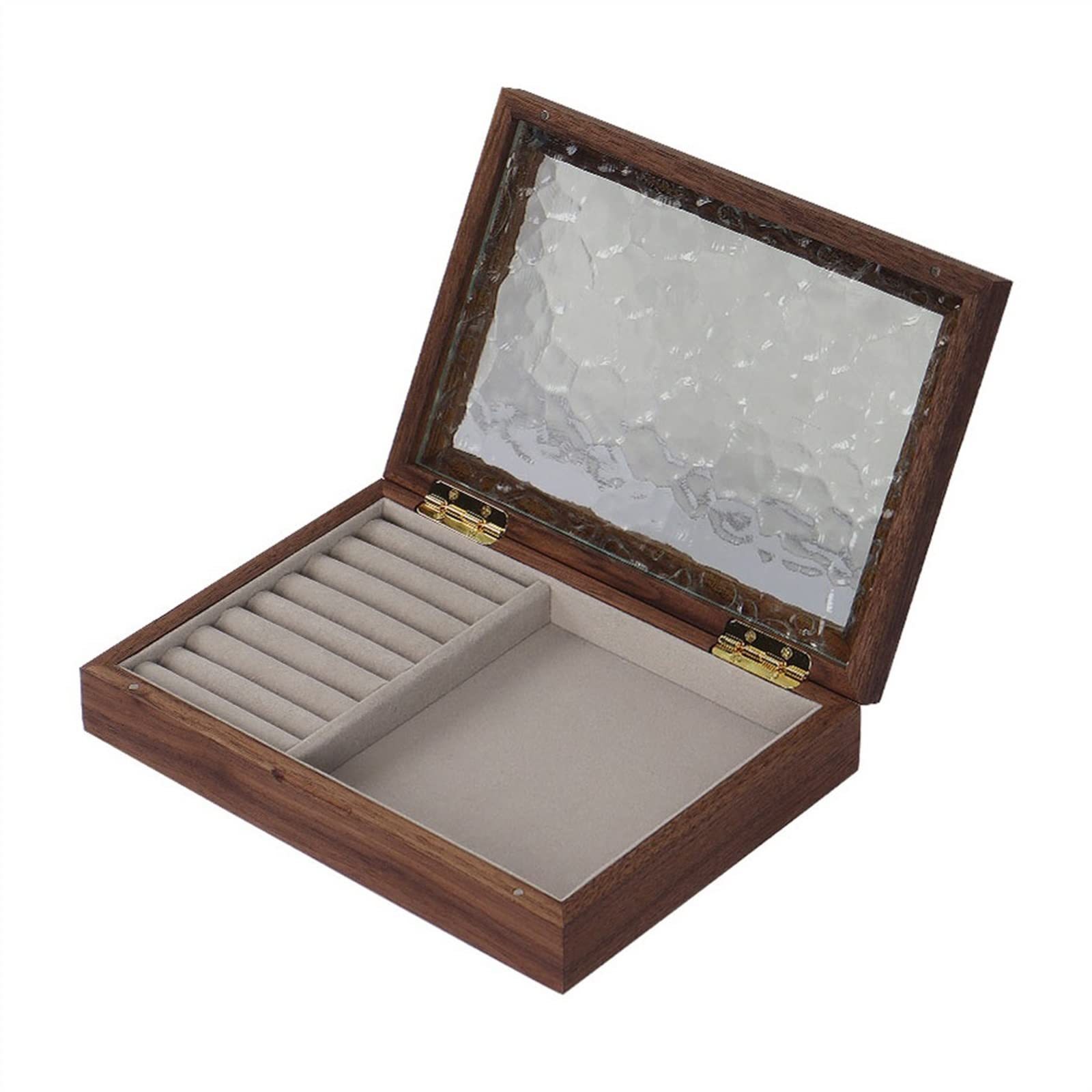 HVMBEUGOS Jewelry Box Jewelry Box Black Walnut Desktop Storage Box for Ring Earring Bracelet Exquisite Glass Cover Jewelry Box Jewelry Display Jewelry Organizer (A)