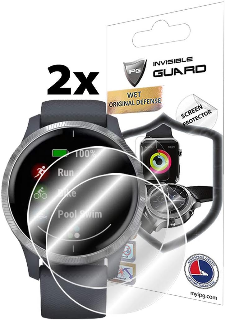 IPG For Garmin Venu GPS Smartwatch Screen Protector (2 Units) Invisible Ultra HD Clear Film Anti Scratch Skin Guard - Smooth/Self-Healing/Bubble -Free By
