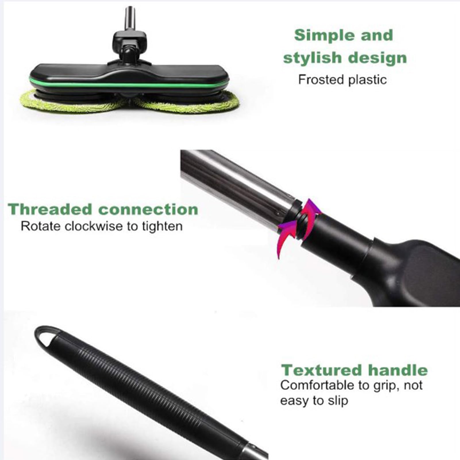 Fregona Wireless Eléctrico Rotativo, Electrónica Doble Vuelta Fregona y Pulidora, Altura Ajustable, Jefes Reutilizable Mopa Microfibra, para Cualquier Superficie Dura