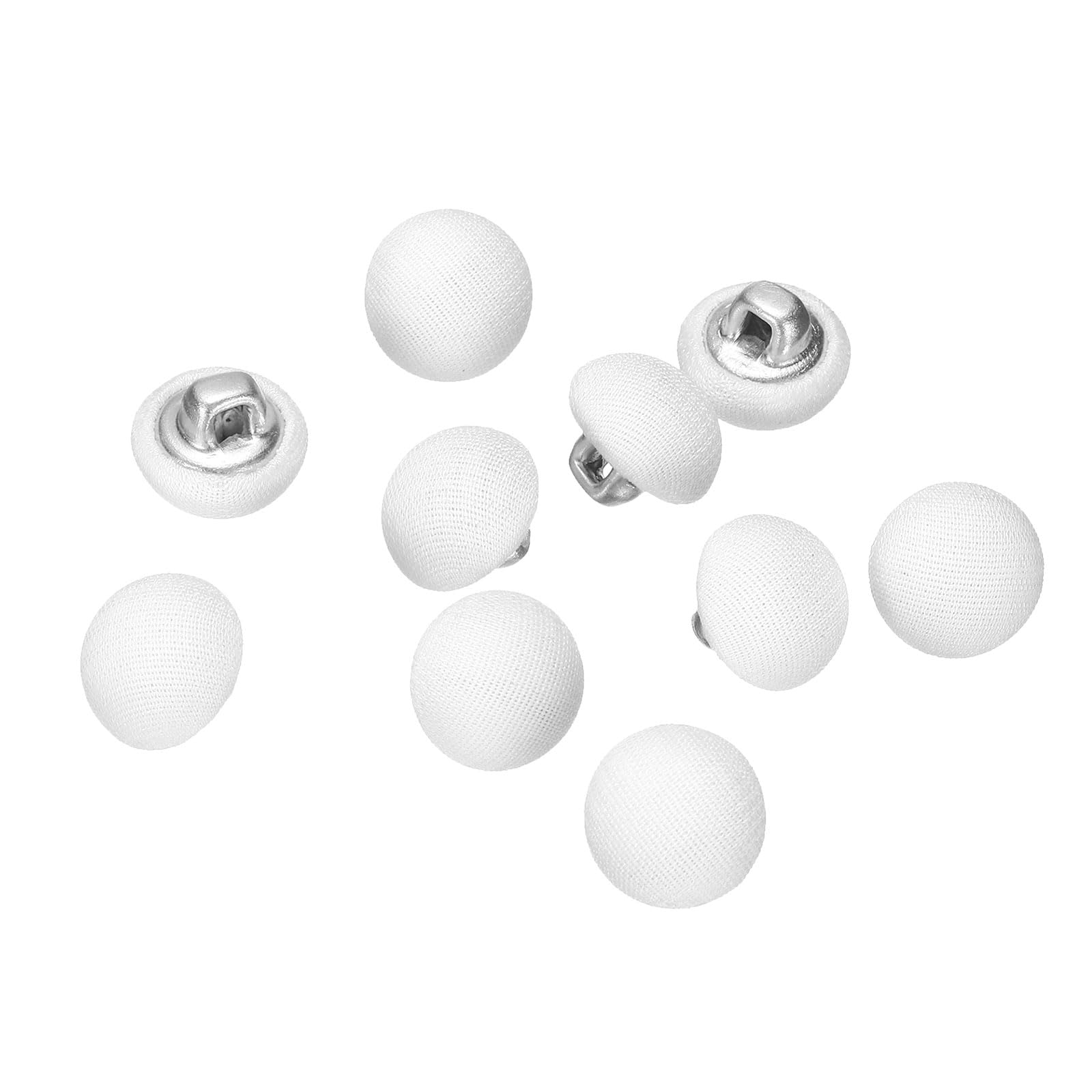 sourcing map 10pcs 16L Fabric Cloth Covered Button 10mm 3/8" Metal Shank Round Sewing DIY Buttons Craft Replacement Button for Sewing Clothing Suits Coats Blouses Sweaters, White