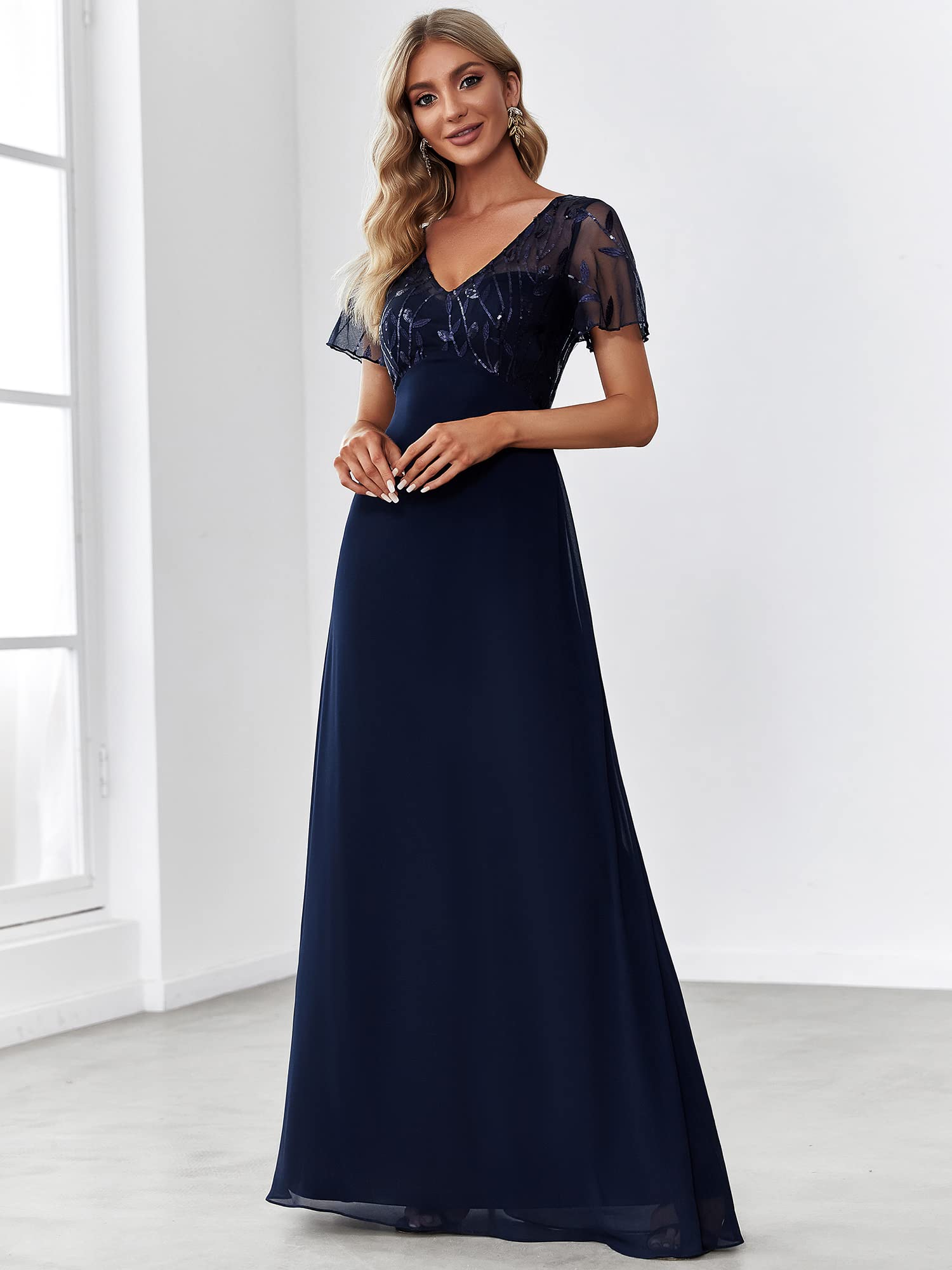 Ever-Pretty Abiti da Sera e Cerimonia Maniche Corte Stile Impero Linea ad A Elegante Donna Abiti da Damigella EZ07706