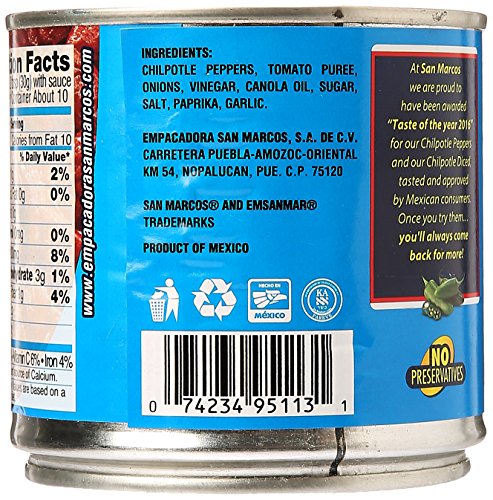 Image of San Marcos Chipotle Peppers Adobo Sauce (11Oz) (Pack of 4)