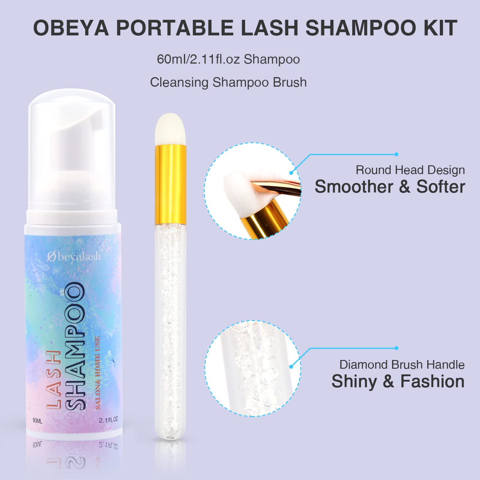 Obeyalash Shampoo Extension Ciglia Shampoo Ciglia Extension 60ml for Cluster Lashes/Strip Lashes Pulizia Eyelashes Con Spazzola Del Salone