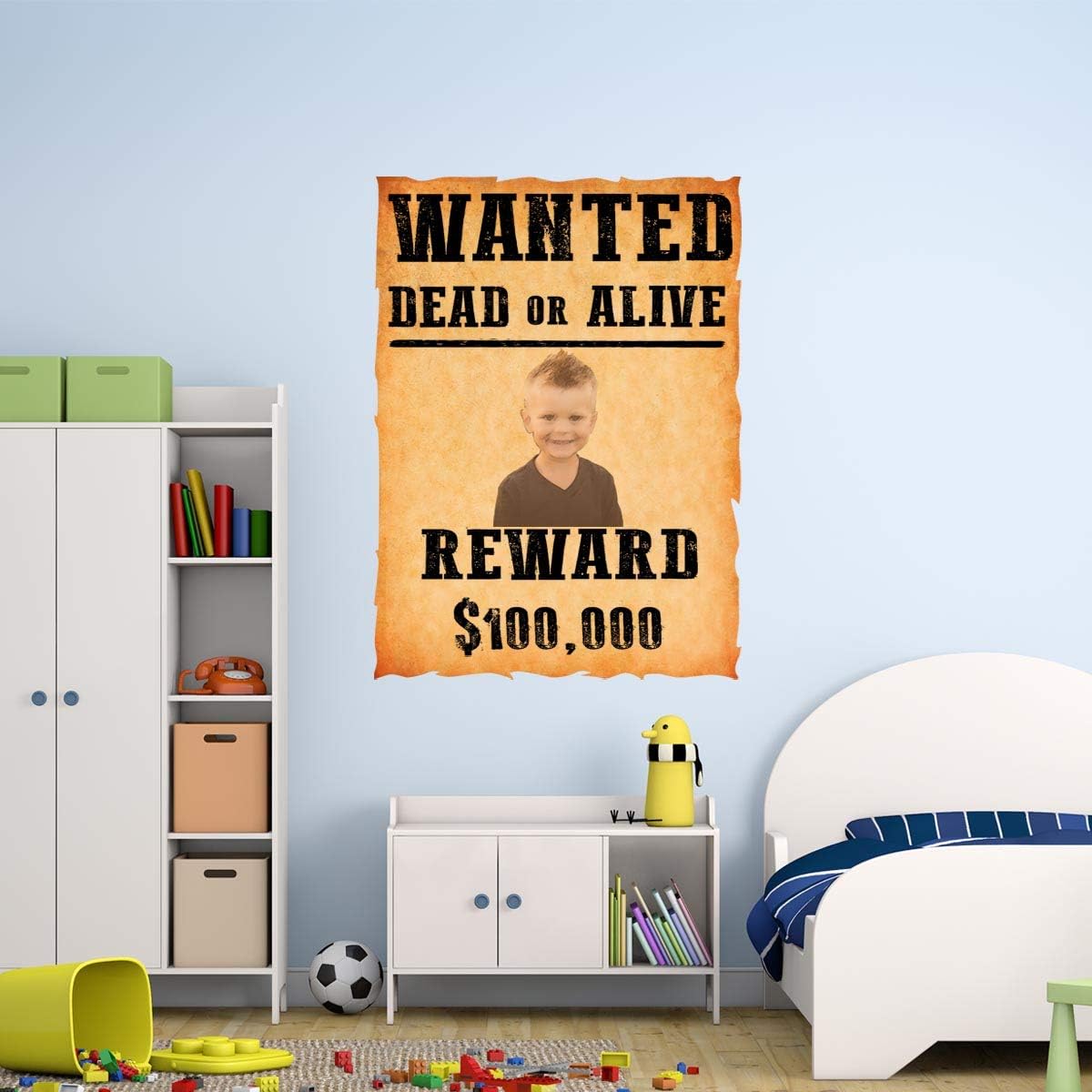 VWAQ Custom Wanted Dead or Alive Wall Decal - Upload Your Own Picture - Personalized Kids Room Sticker - HOL48 (16" H X 12" W)