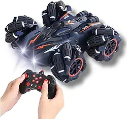 Carro de Controle Remoto para Crianças, 4x4 Off-Road Rally Trilha RC com Luzes LED e Acrobacias 2,4 GHz RC, Carro Recarregável com Rotação de 360°, Brinquedo para Crianças de 3 a 12 Anos Presente